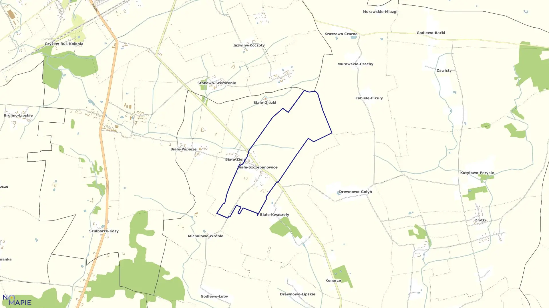 Mapa obrębu Białe-Szczepanowice w gminie Boguty-Pianki