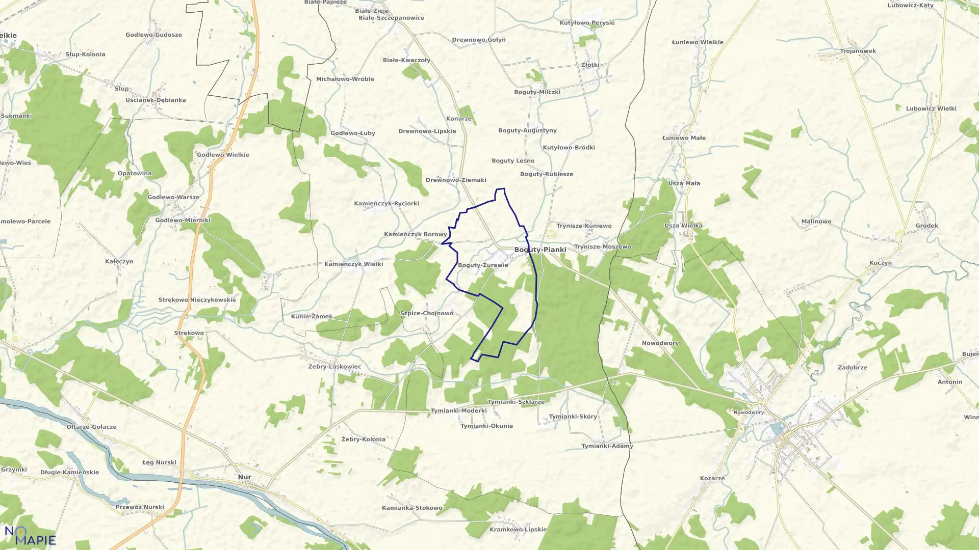 Mapa obrębu Boguty-Żurawie w gminie Boguty-Pianki