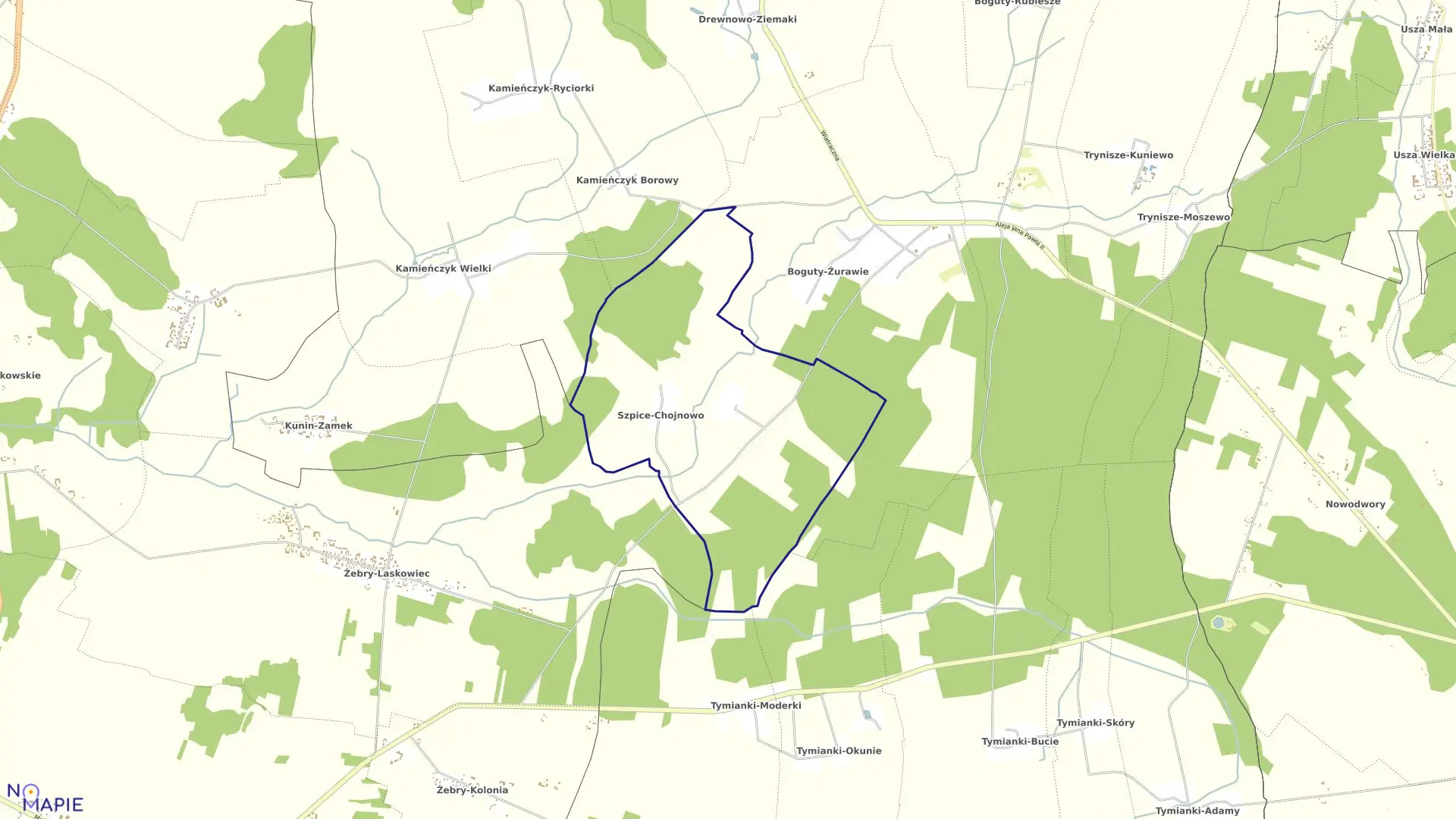 Mapa obrębu Szpice-Chojnowo w gminie Boguty-Pianki