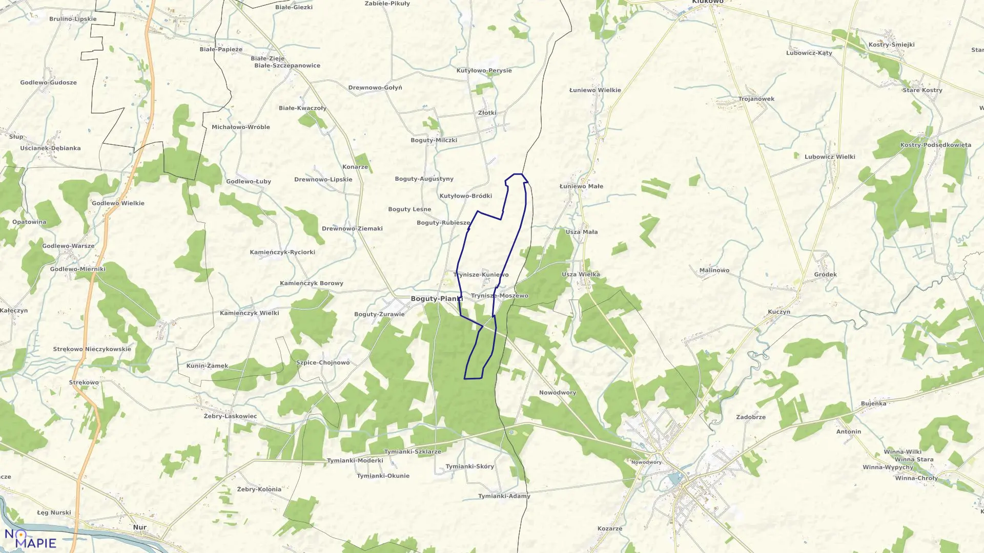 Mapa obrębu Trynisze-Kuniewo w gminie Boguty-Pianki