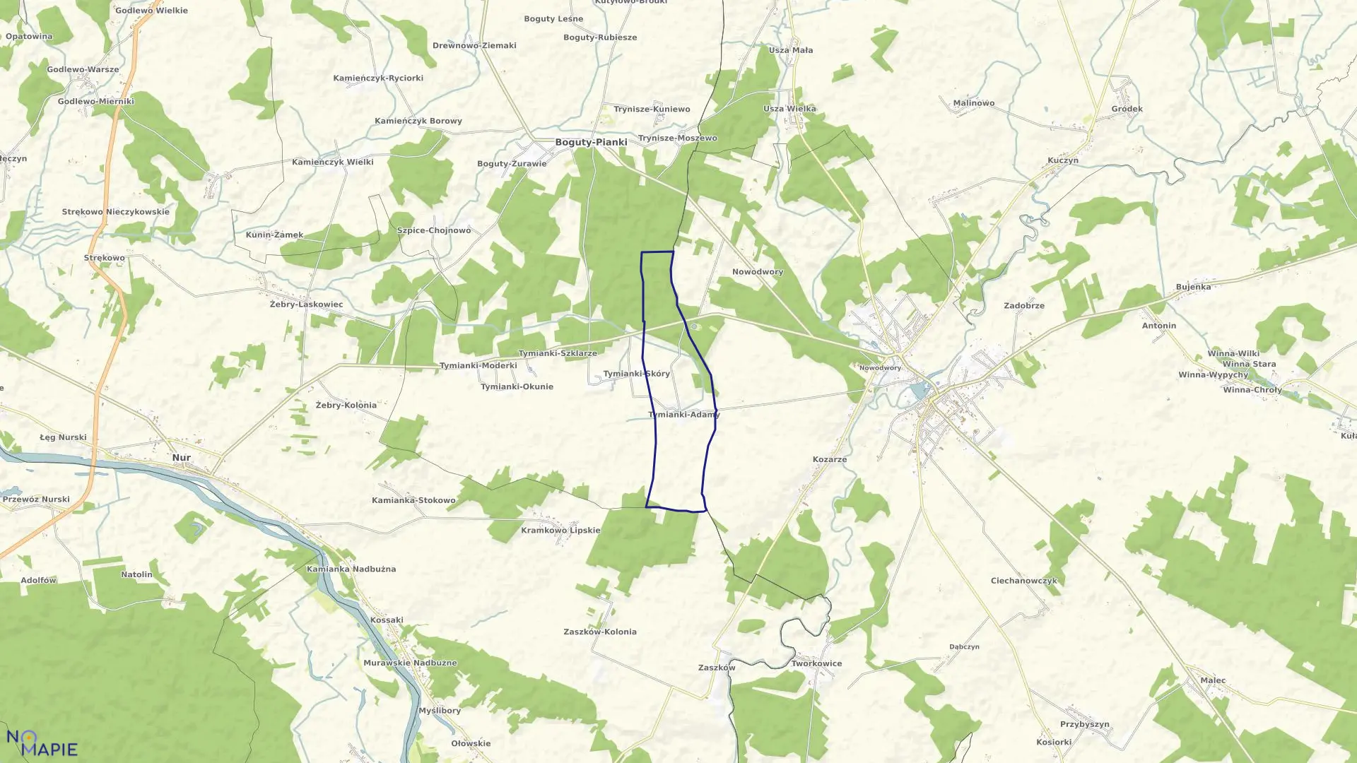 Mapa obrębu Tymianki-Adamy w gminie Boguty-Pianki