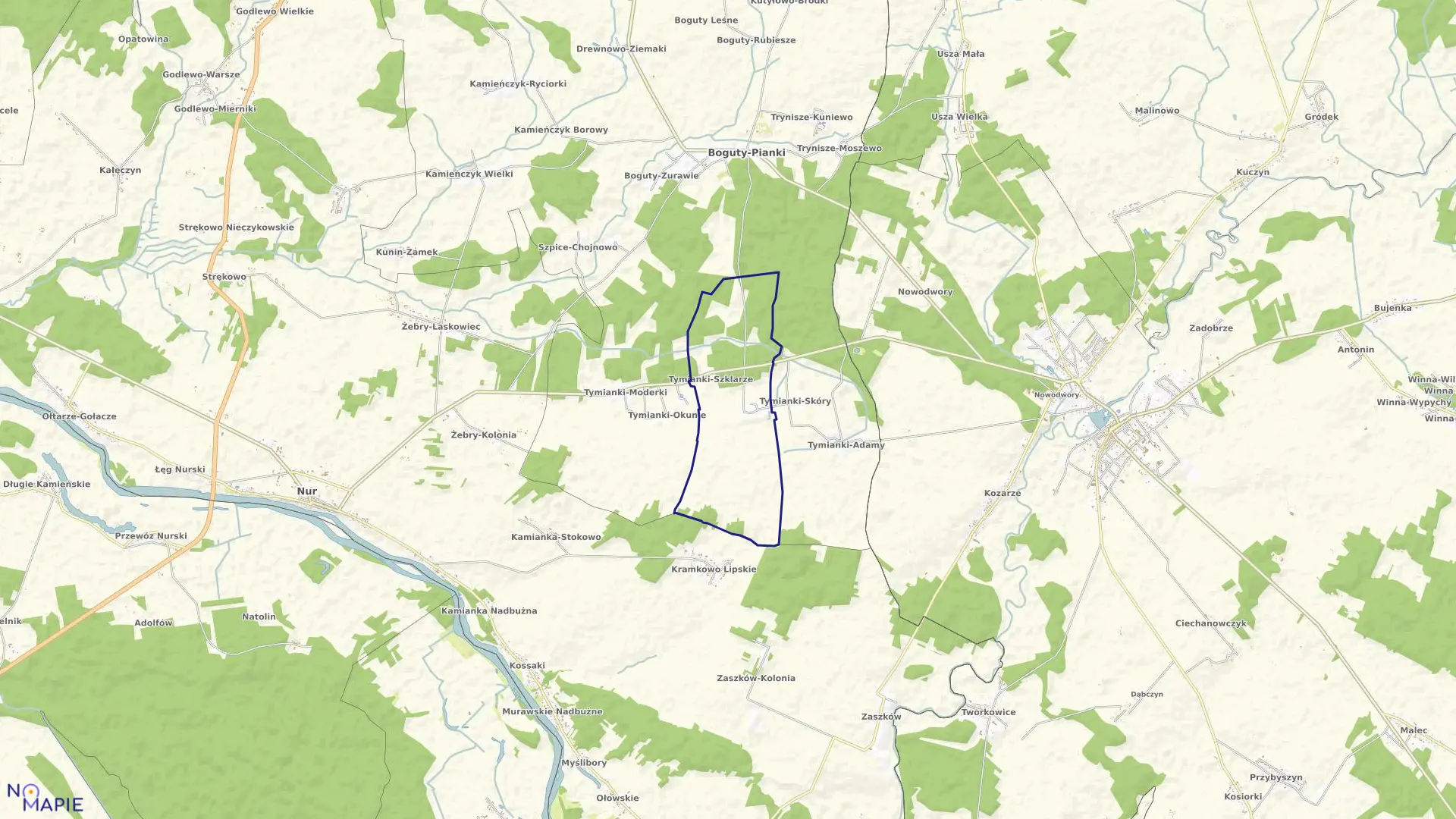 Mapa obrębu Tymianki-Bucie w gminie Boguty-Pianki